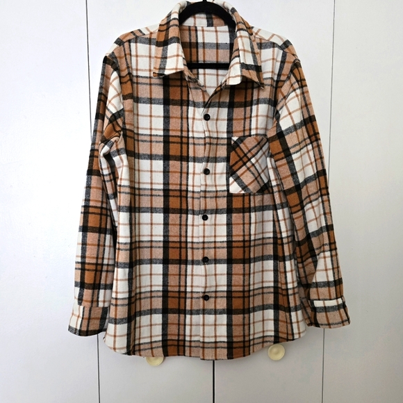 Neutral Plaid Heavy Flannel Shacket size XL - Picture 10 of 14